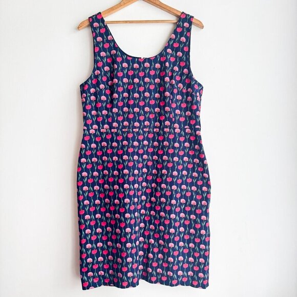 Talbots Navy Blue Pink Floral Sheath Dress Sleeveless 14 - Picture 2 of 5
